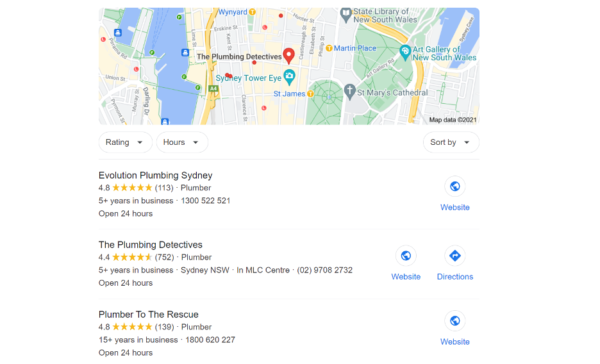 Google Plumbers Search Results