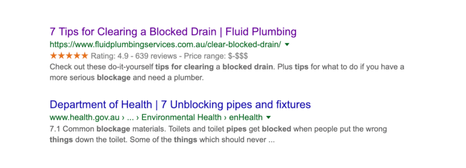 Fluid Plumbing Blog Post appearing 1st page of google