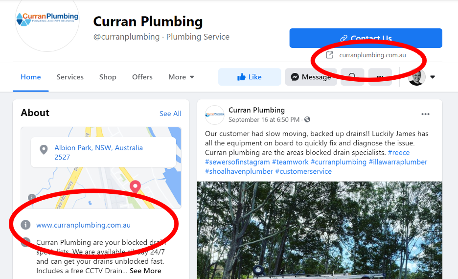 Curran Plumbing Facebook Page