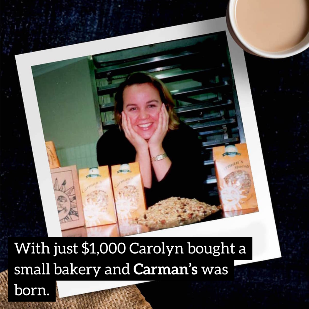 Carolyn Creswell posing with her products in early days